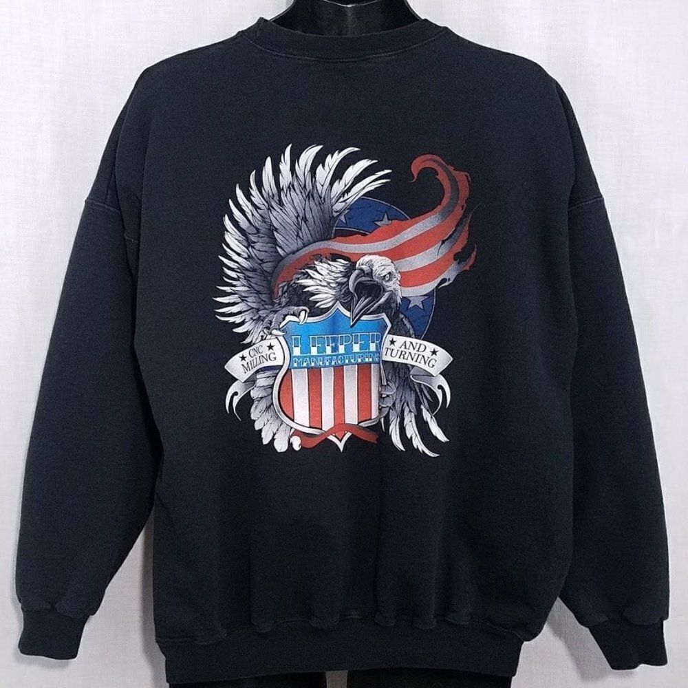 Bald Eagle American Flag Sweatshirt Vintage 90s Leeper Manufacturing Milling